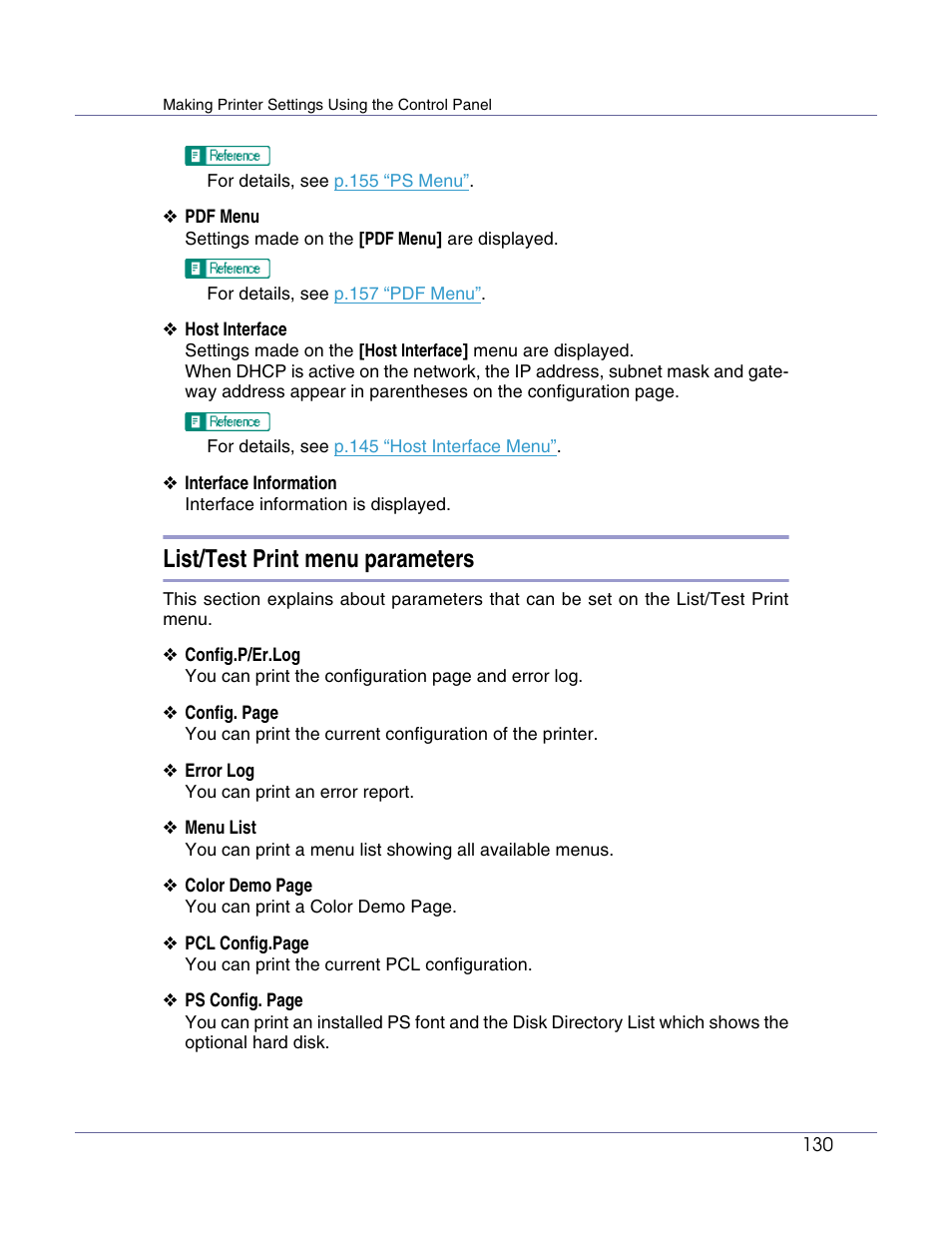 List/test print menu parameters | Lanier LP222cn User Manual | Page 249 / 536