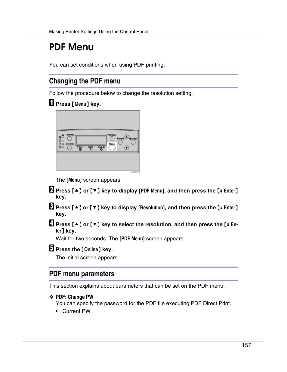 Pdf menu, Changing the pdf menu, Pdf menu parameters | Lanier LP222cn User Manual | Page 276 / 536