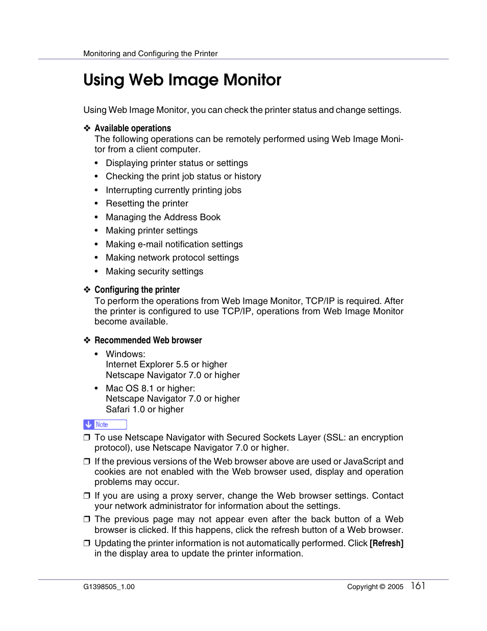 Monitoring and configuring the printer, Using web image monitor | Lanier LP222cn User Manual | Page 280 / 536