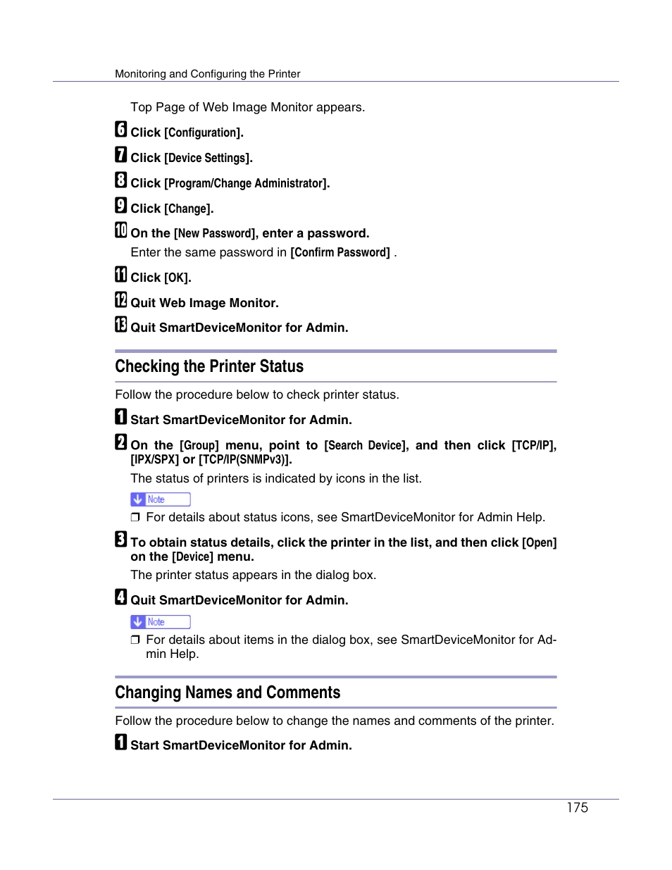 Checking the printer status, Changing names and comments | Lanier LP222cn User Manual | Page 294 / 536