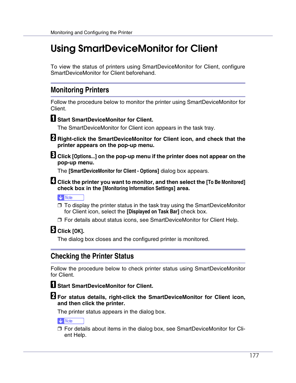 Using smartdevicemonitor for client, Monitoring printers, Checking the printer status | Lanier LP222cn User Manual | Page 296 / 536