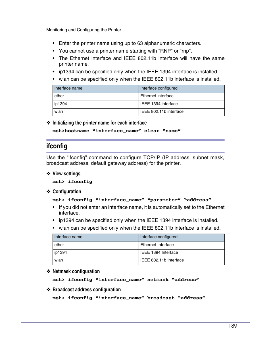 Ifconfig | Lanier LP222cn User Manual | Page 308 / 536