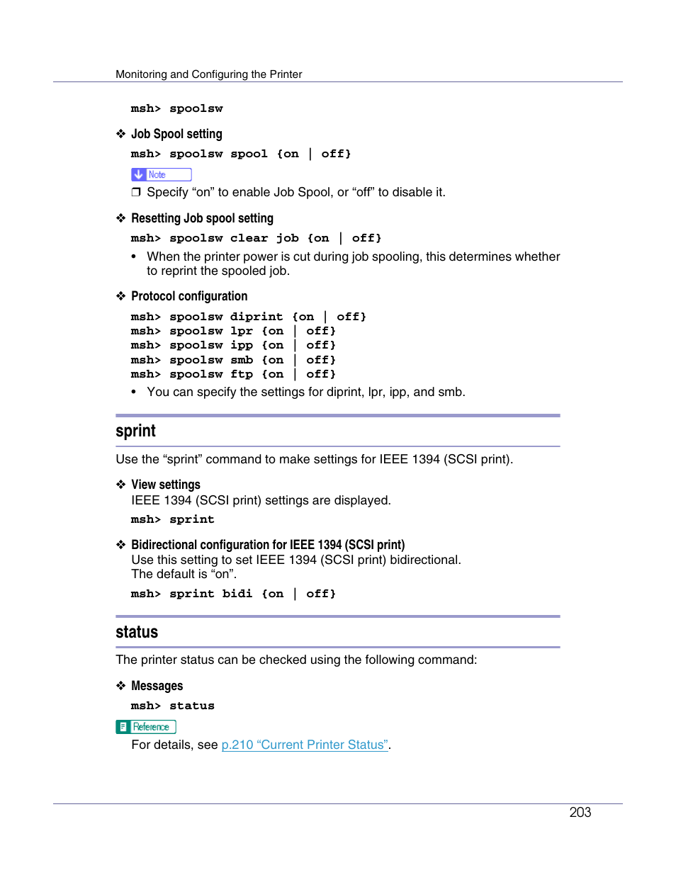 Sprint, Status | Lanier LP222cn User Manual | Page 322 / 536