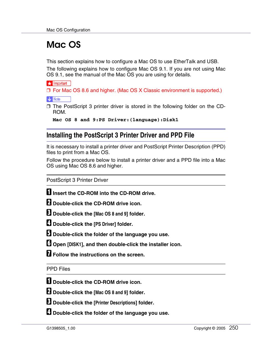 Mac os configuration, Mac os | Lanier LP222cn User Manual | Page 369 / 536