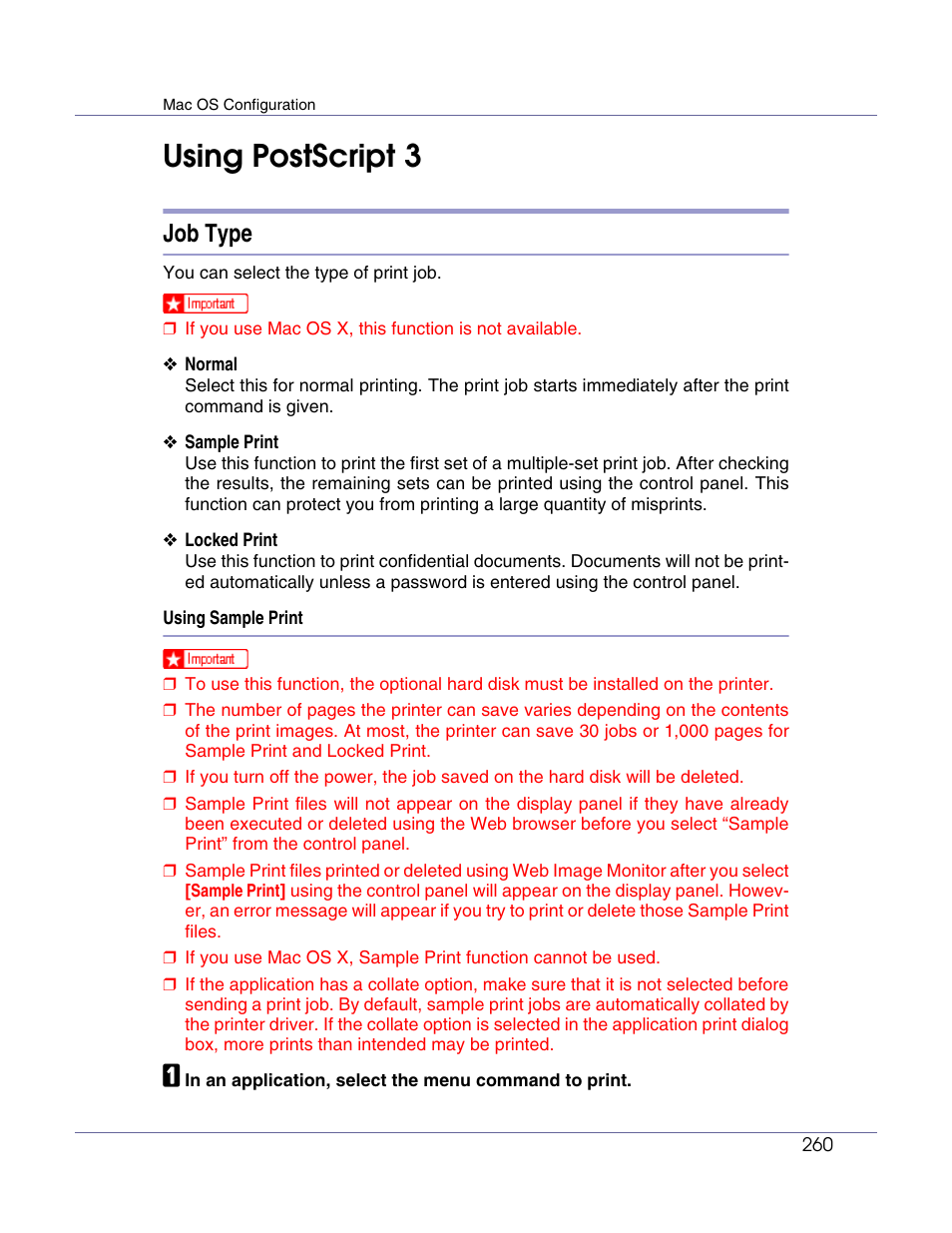 Using postscript 3, Job type | Lanier LP222cn User Manual | Page 379 / 536