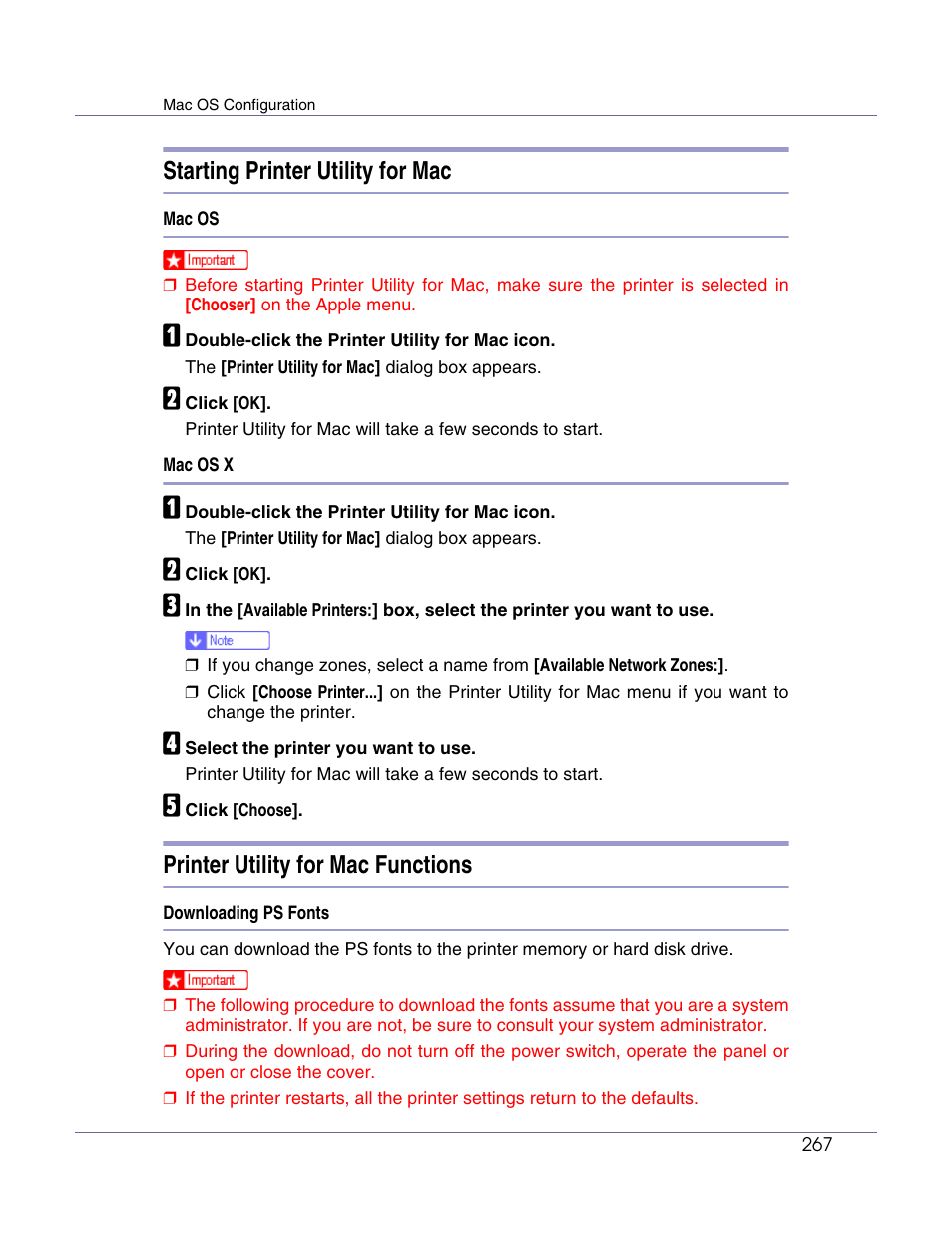 Starting printer utility for mac, Printer utility for mac functions | Lanier LP222cn User Manual | Page 386 / 536