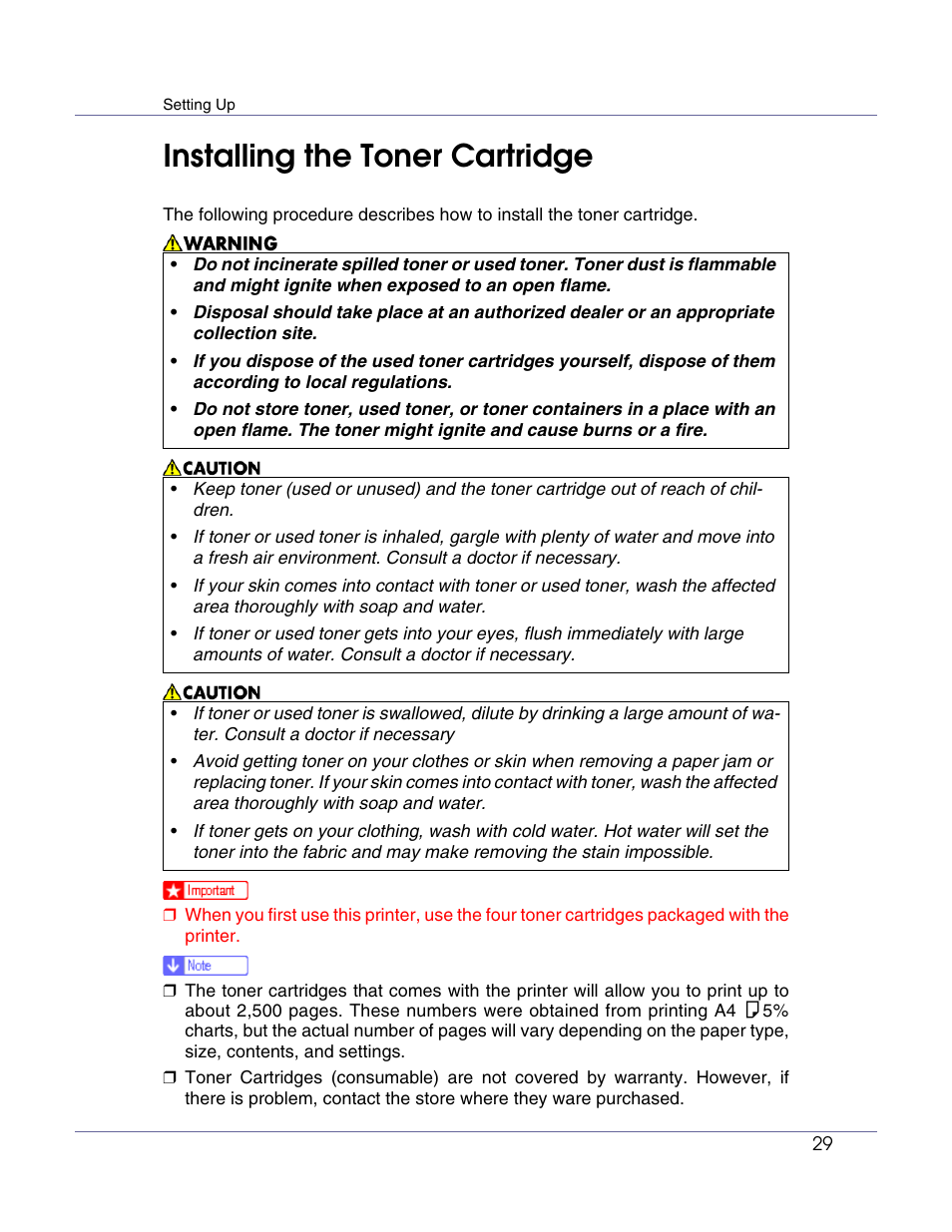 Installing the toner cartridge | Lanier LP222cn User Manual | Page 41 / 536