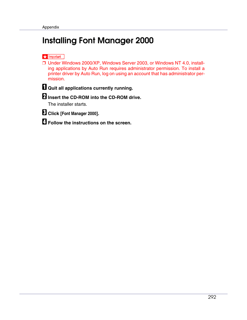 Installing font manager 2000 | Lanier LP222cn User Manual | Page 411 / 536