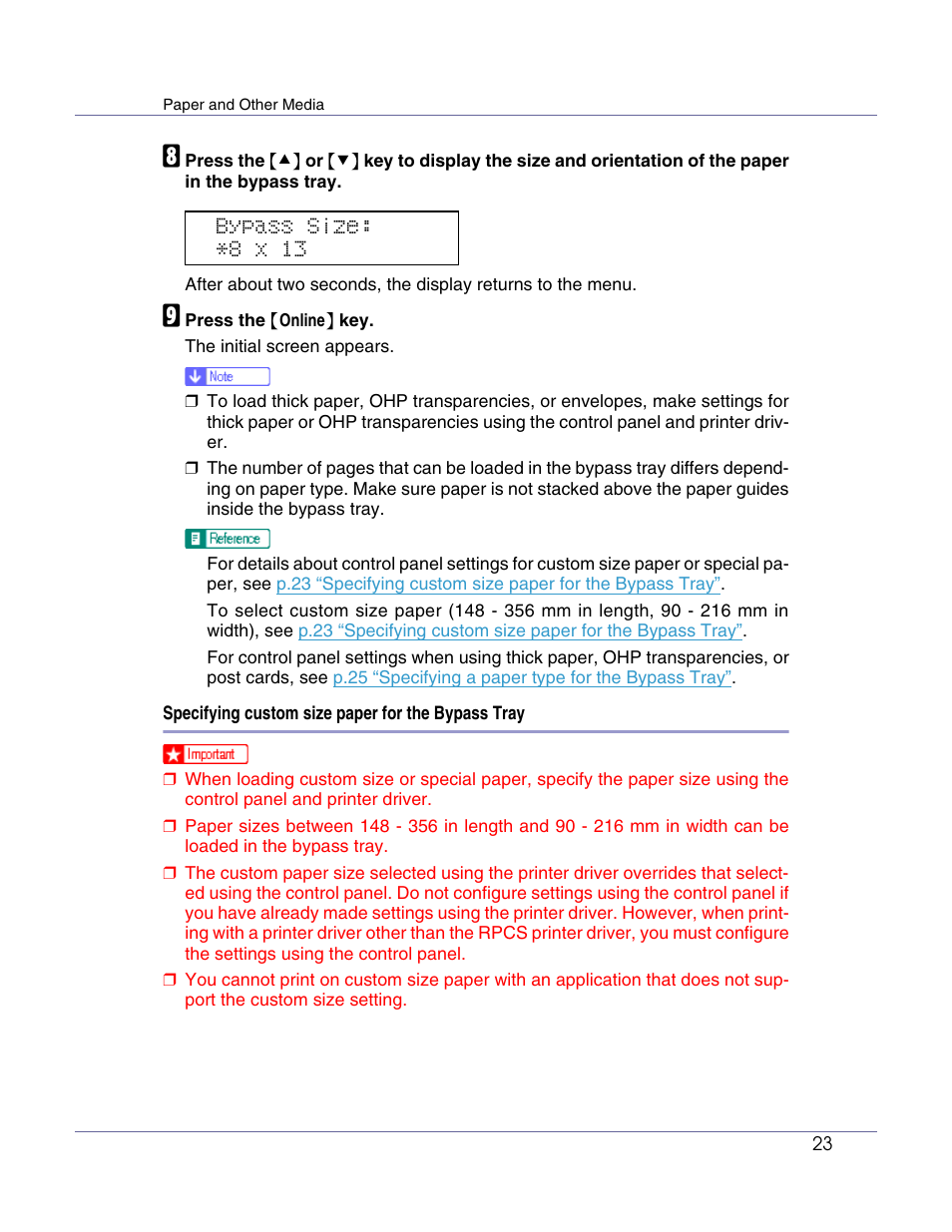 Bypass size: *8 x 13 | Lanier LP222cn User Manual | Page 443 / 536