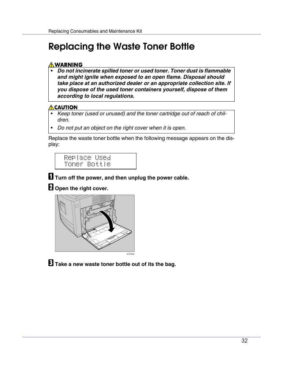 Replacing the waste toner bottle | Lanier LP222cn User Manual | Page 452 / 536