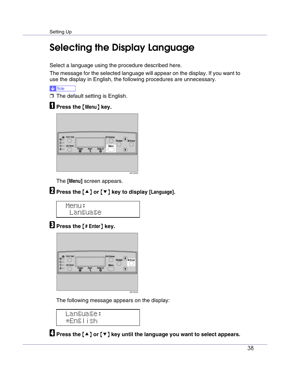 Selecting the display language | Lanier LP222cn User Manual | Page 50 / 536