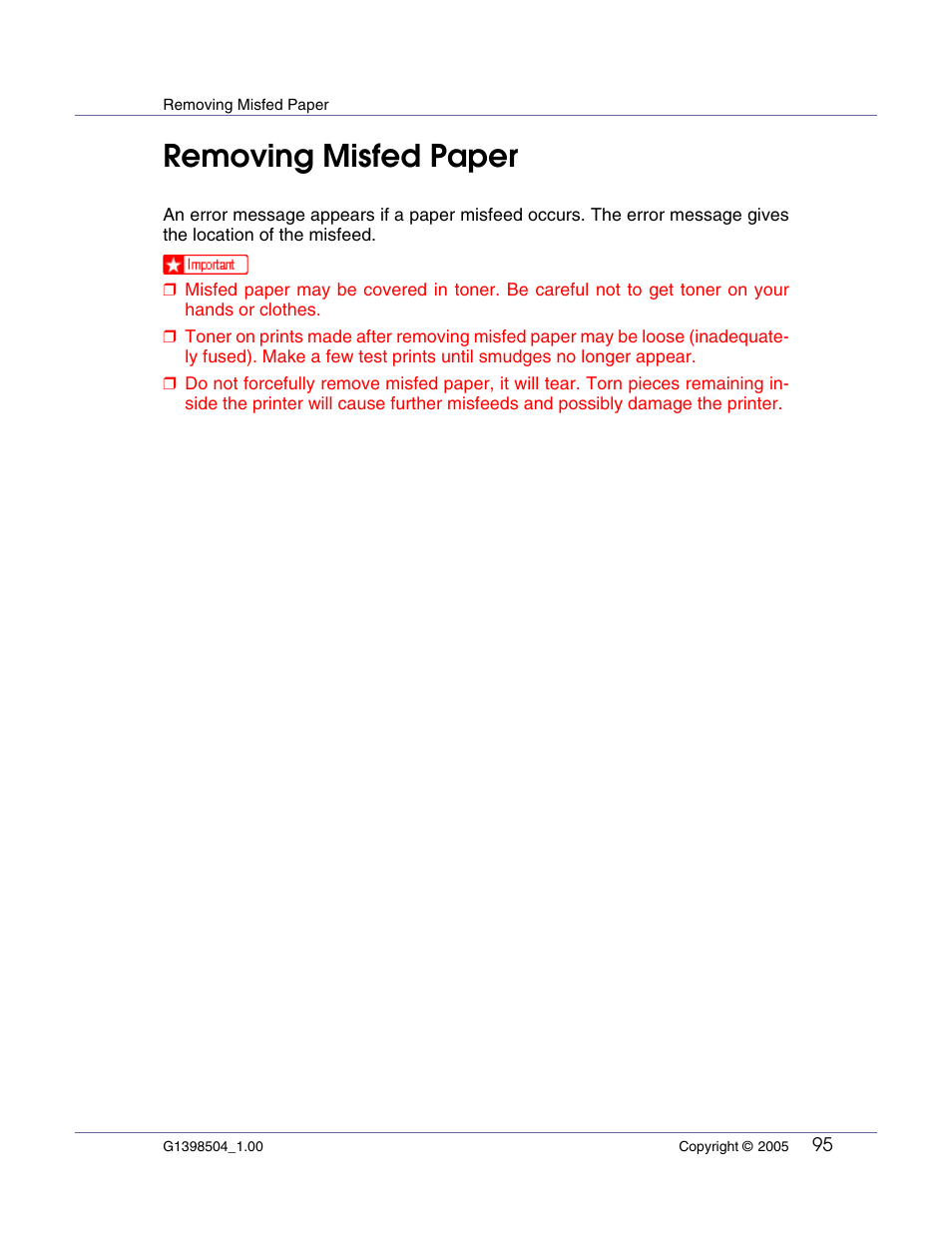 Removing misfed paper | Lanier LP222cn User Manual | Page 515 / 536