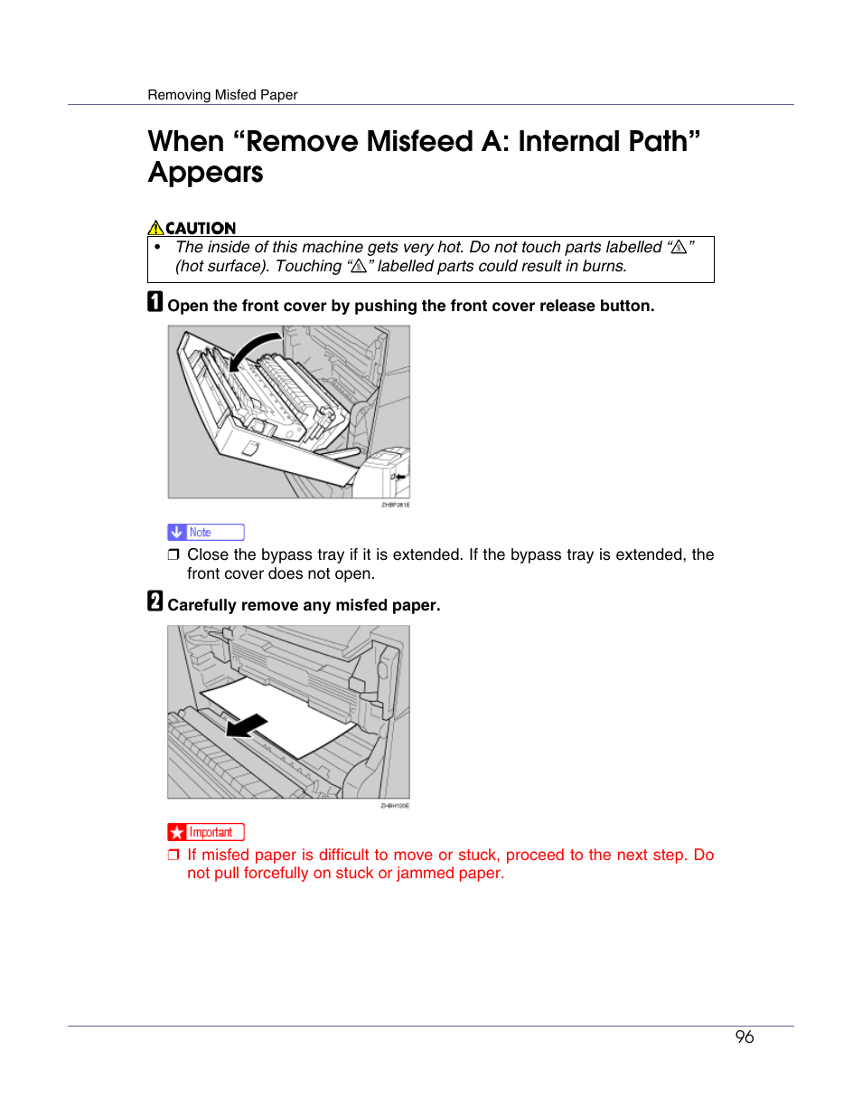 When “remove misfeed a: internal path” appears | Lanier LP222cn User Manual | Page 516 / 536