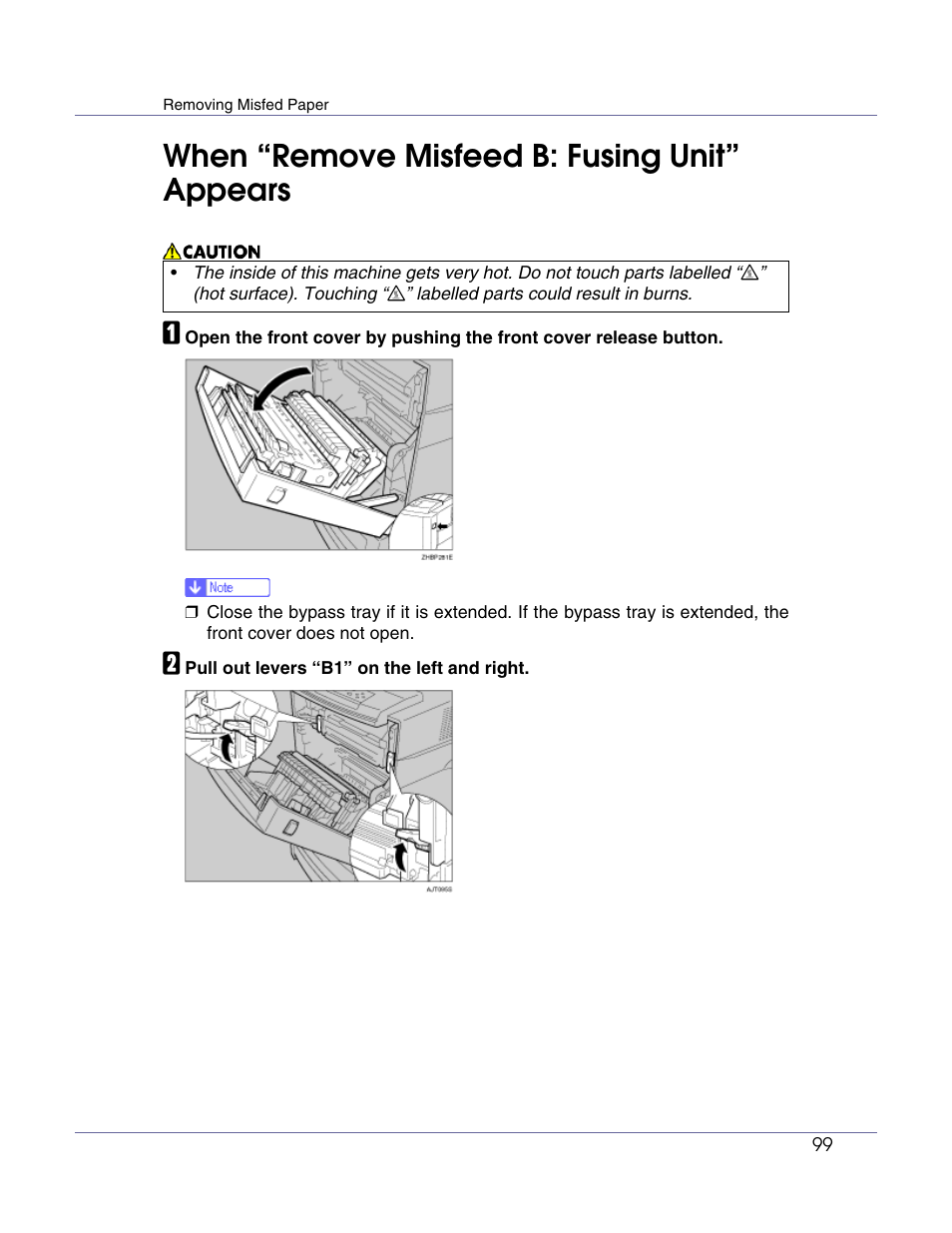 When “remove misfeed b: fusing unit” appears | Lanier LP222cn User Manual | Page 519 / 536