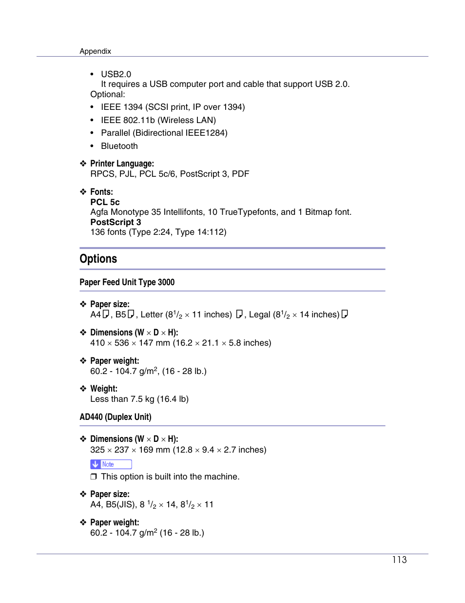 Options | Lanier LP222cn User Manual | Page 533 / 536