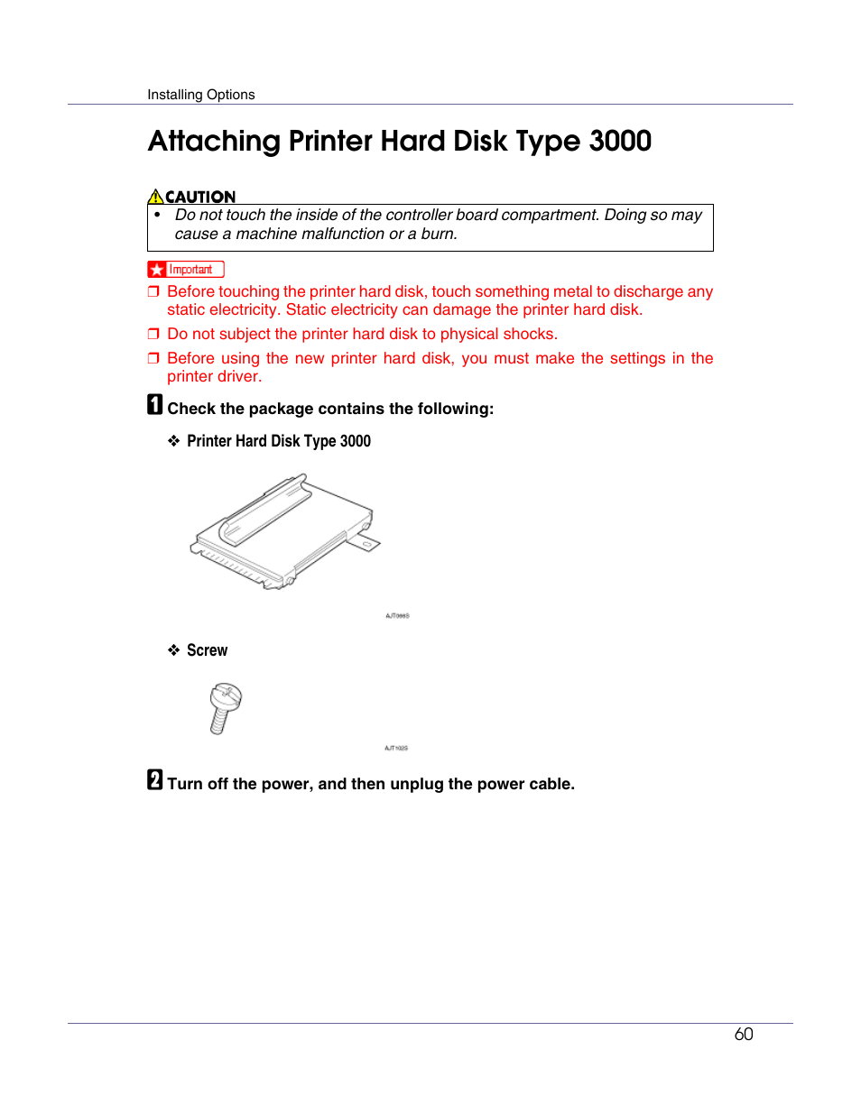 Attaching printer hard disk type 3000 | Lanier LP222cn User Manual | Page 72 / 536