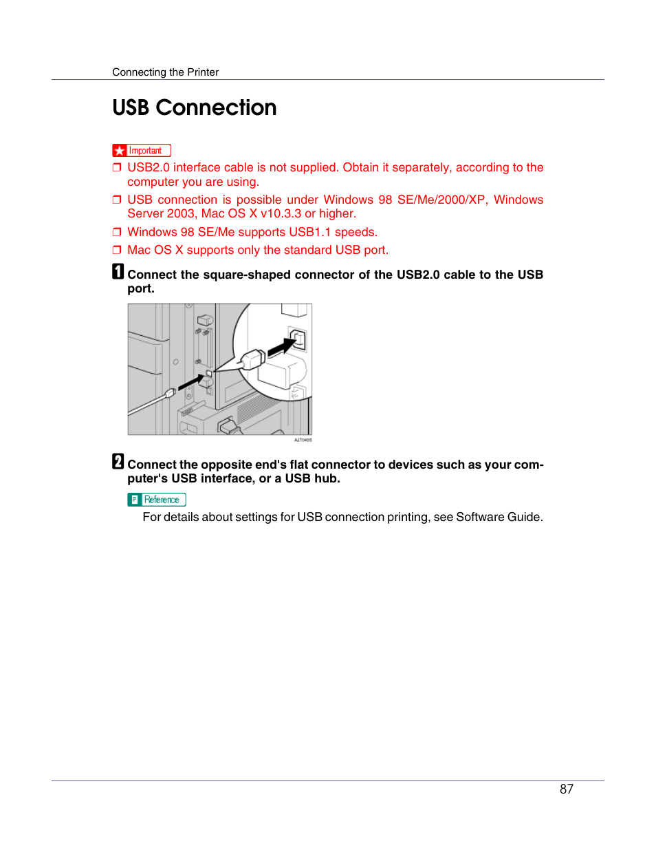 Usb connection | Lanier LP222cn User Manual | Page 99 / 536