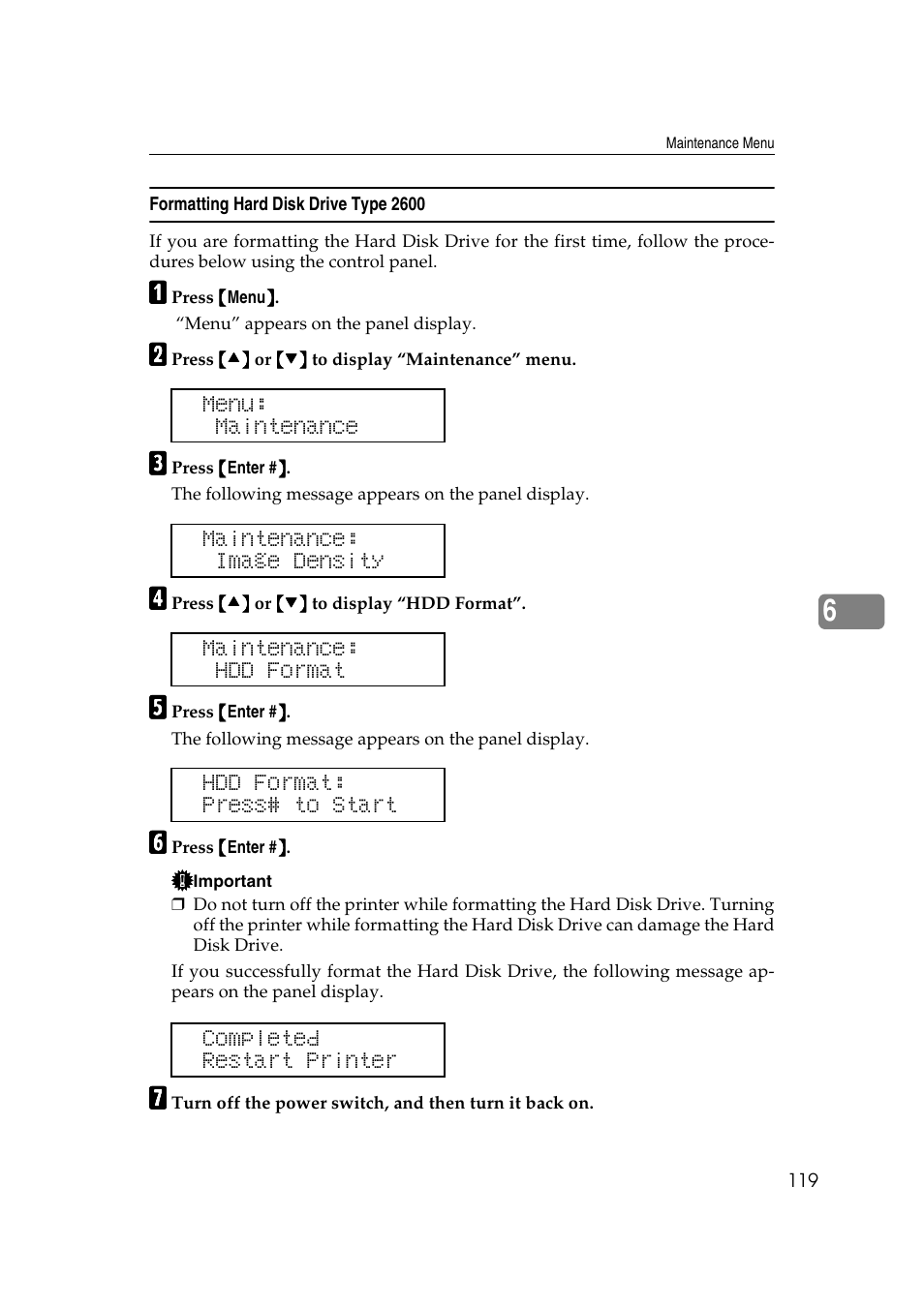 Formatting hard disk drive type 2600 | Lanier AP2610 User Manual | Page 127 / 182