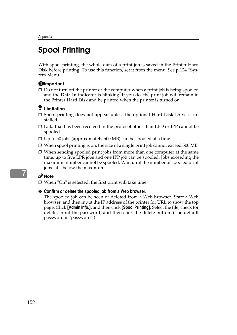 Spool printing, 7spool printing | Lanier AP2610 User Manual | Page 160 / 182
