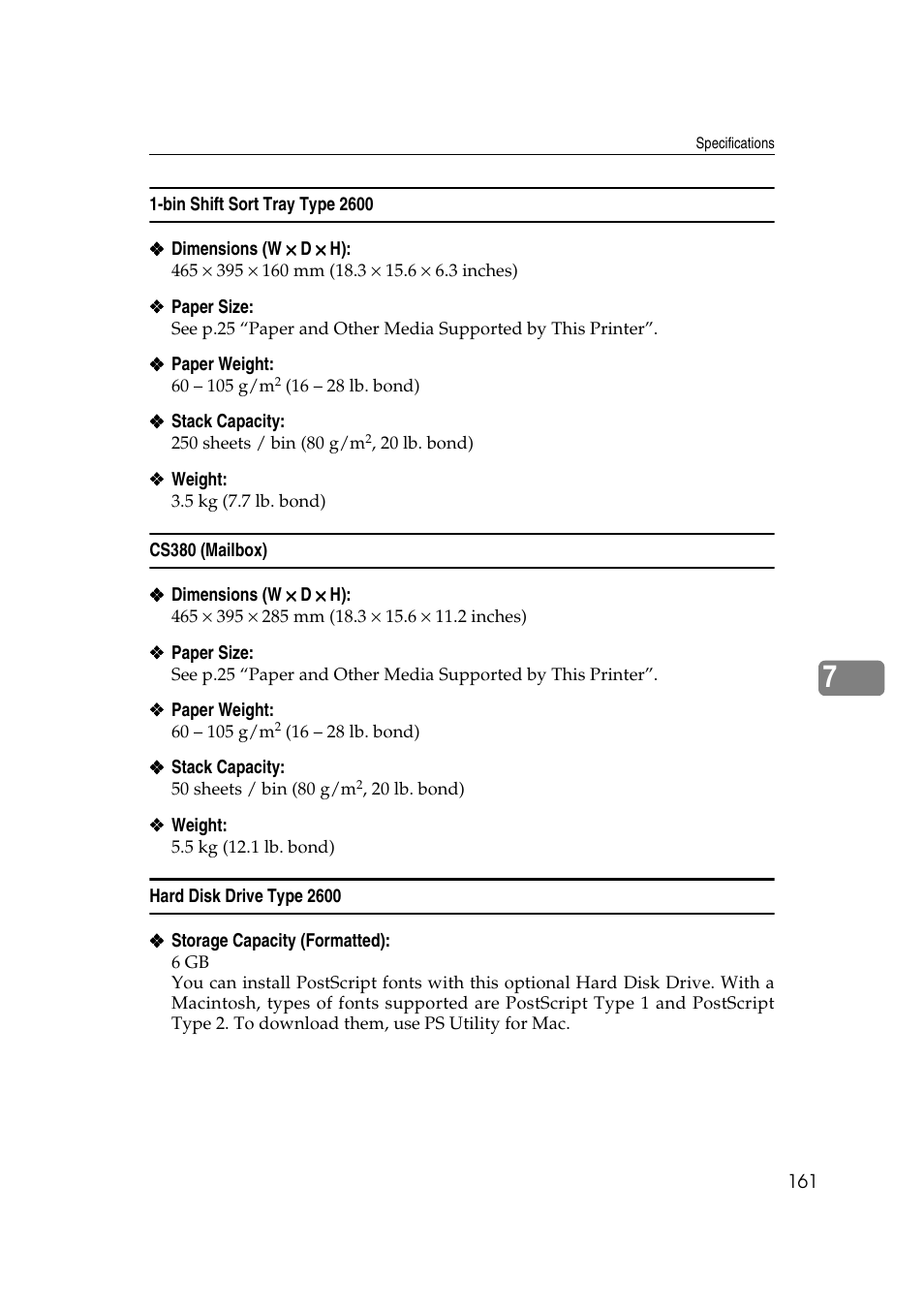 Bin shift sort tray type 2600, Cs380 (mailbox), Hard disk drive type 2600 | Lanier AP2610 User Manual | Page 169 / 182