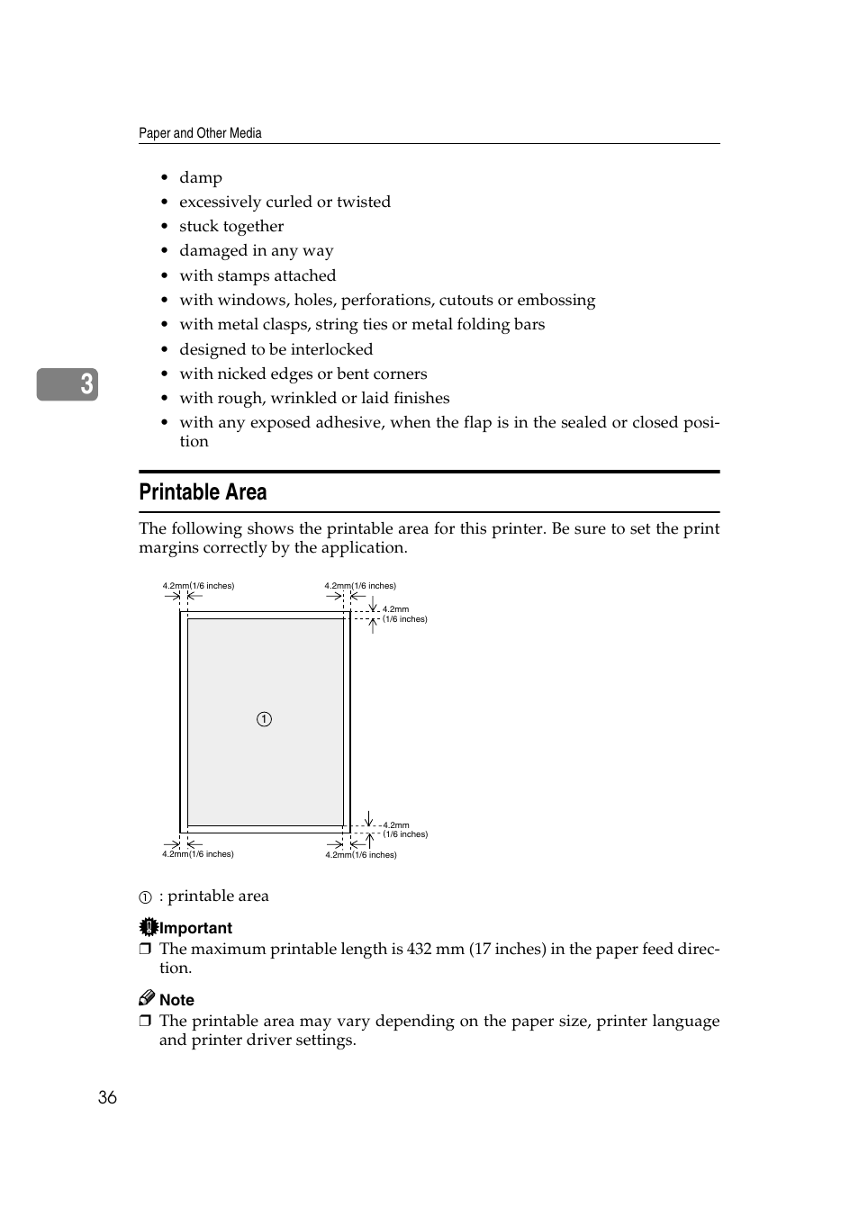 Printable area | Lanier AP2610 User Manual | Page 44 / 182