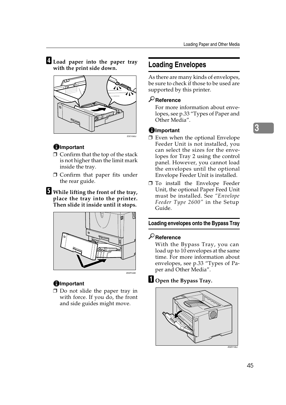 Loading envelopes, Loading envelopes onto the bypass tray | Lanier AP2610 User Manual | Page 53 / 182
