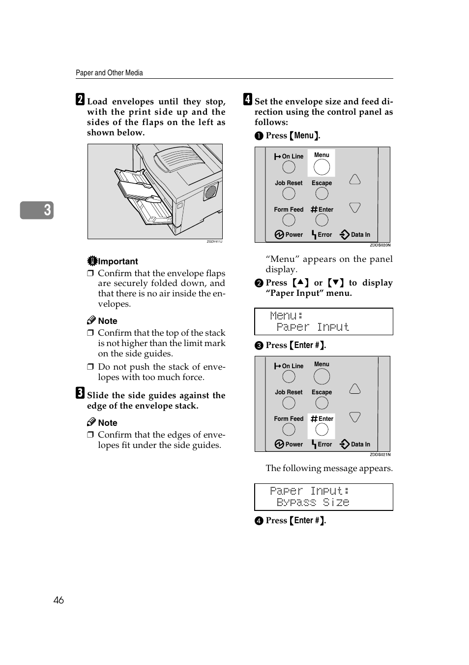 Menu: paper input paper input: bypass size | Lanier AP2610 User Manual | Page 54 / 182