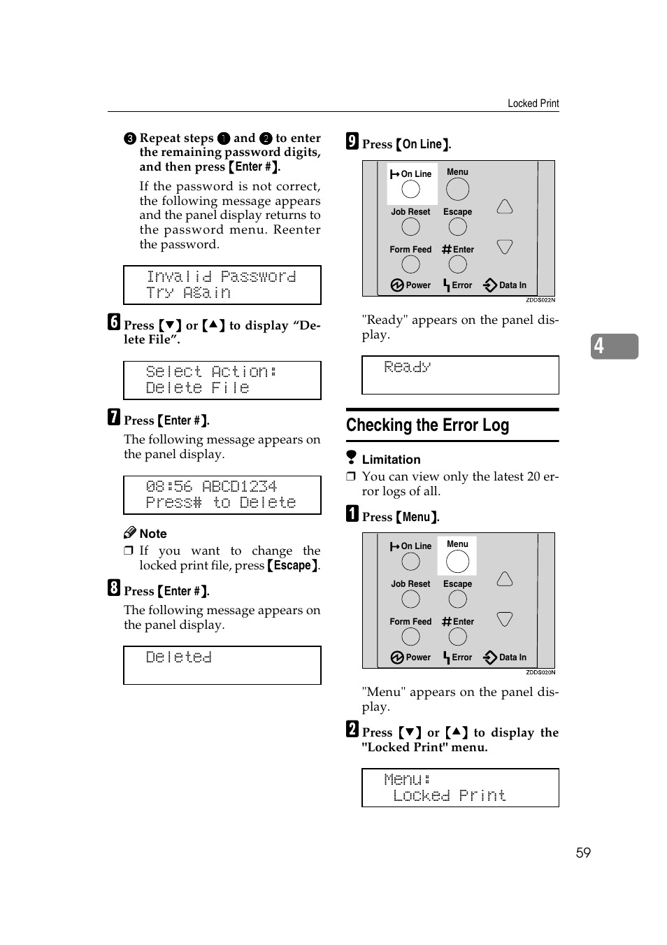 Checking the error log | Lanier AP2610 User Manual | Page 67 / 182