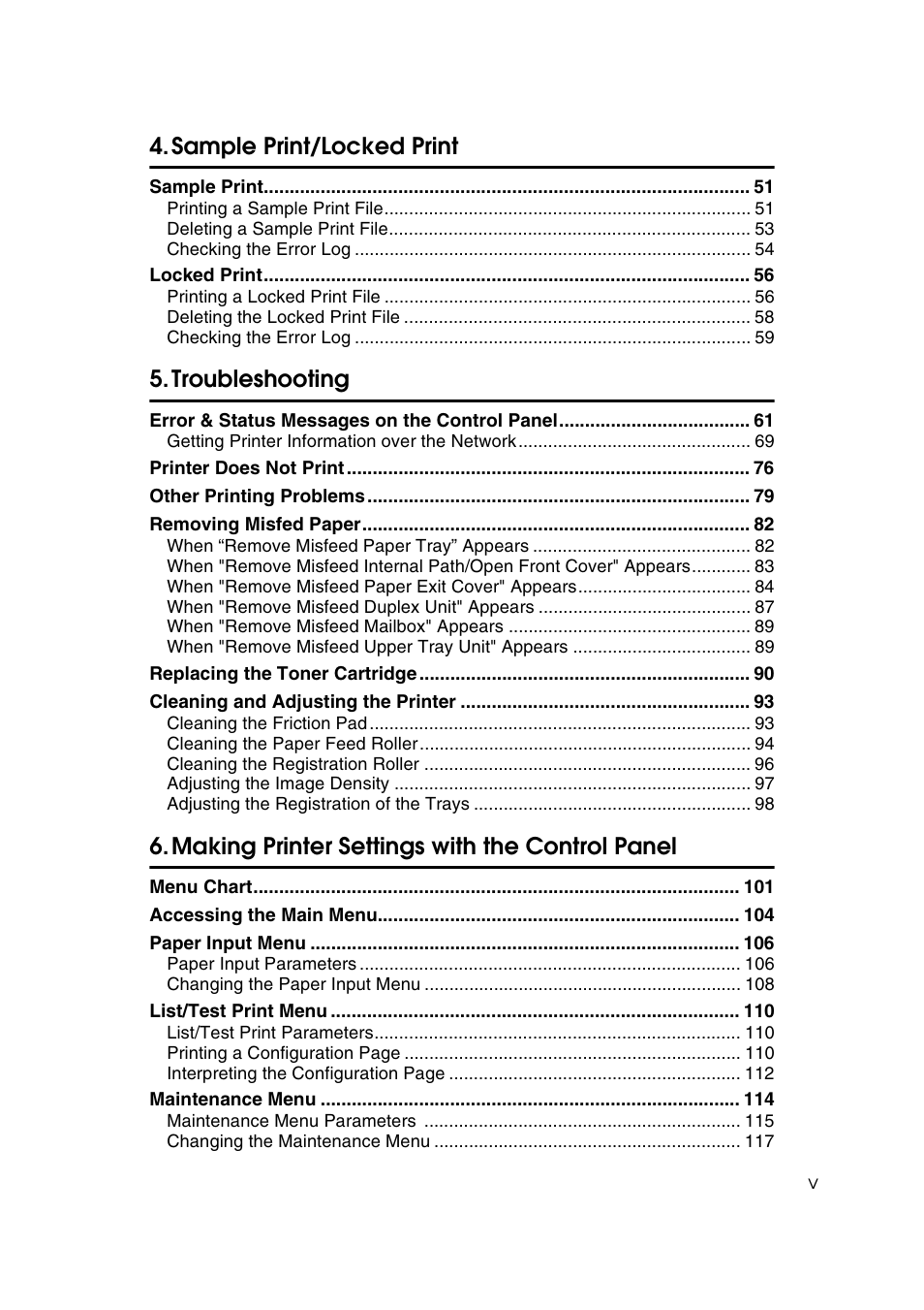 Sample print/locked print, Troubleshooting, Making printer settings with the control panel | Lanier AP2610 User Manual | Page 7 / 182