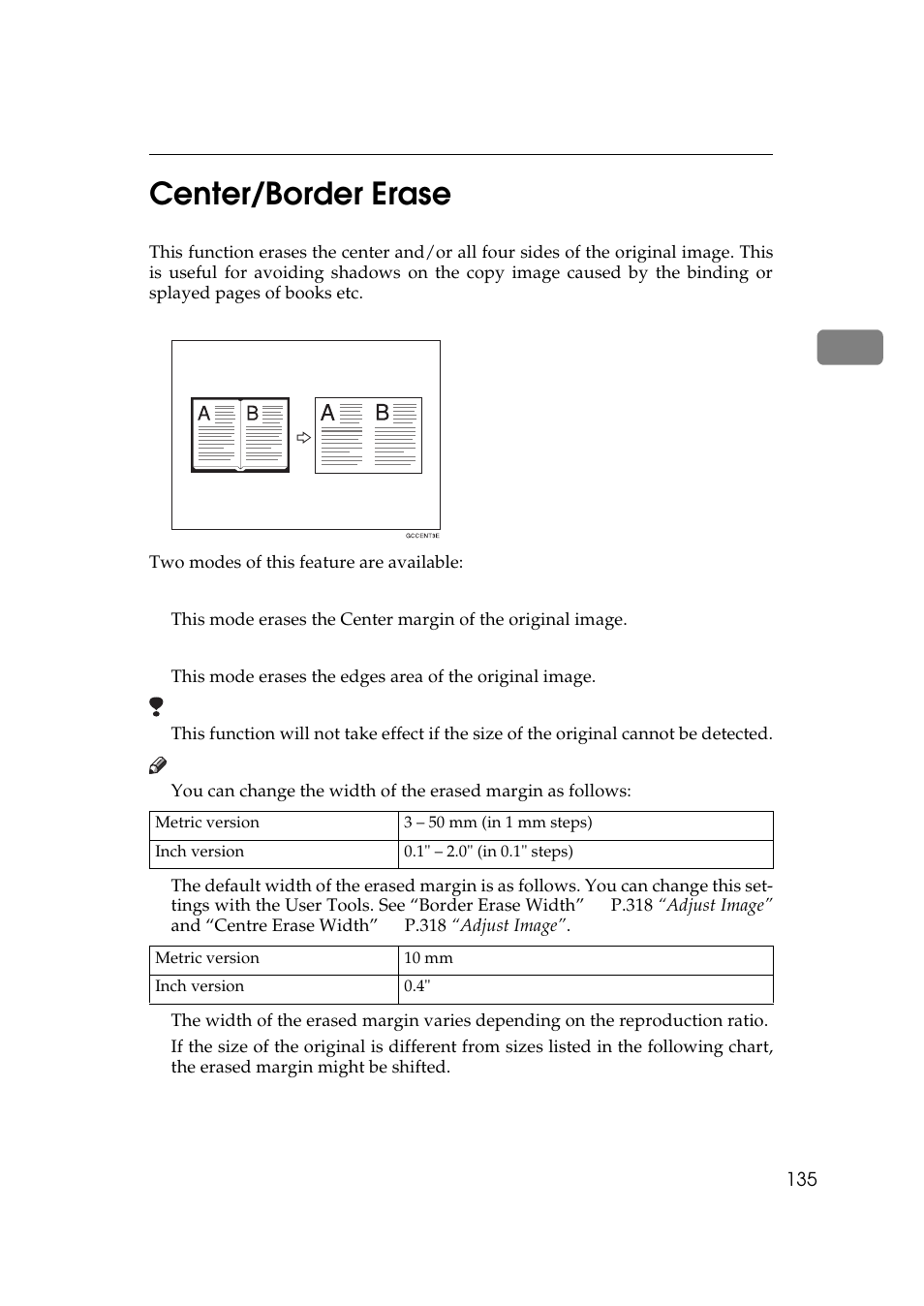 Center/border erase, 2center/border erase | Lanier 5484 User Manual | Page 149 / 368