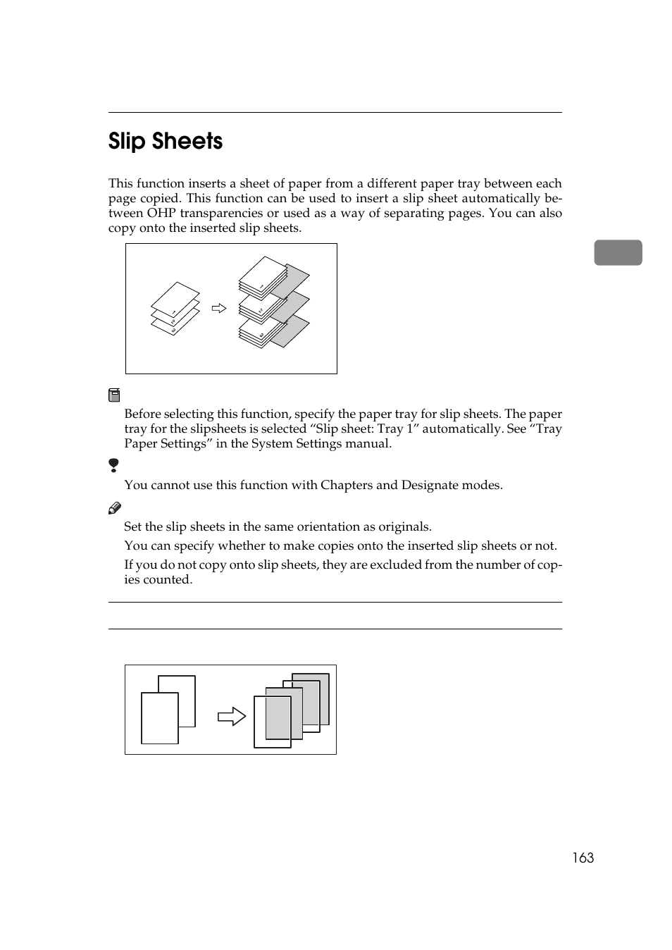 Slip sheets, P.163 “slip sheets | Lanier 5484 User Manual | Page 177 / 368