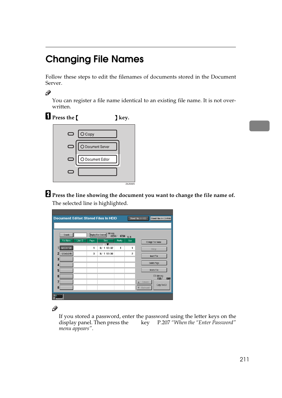 Changing file names, P.211 “changing file names, 3changing file names | Lanier 5484 User Manual | Page 225 / 368