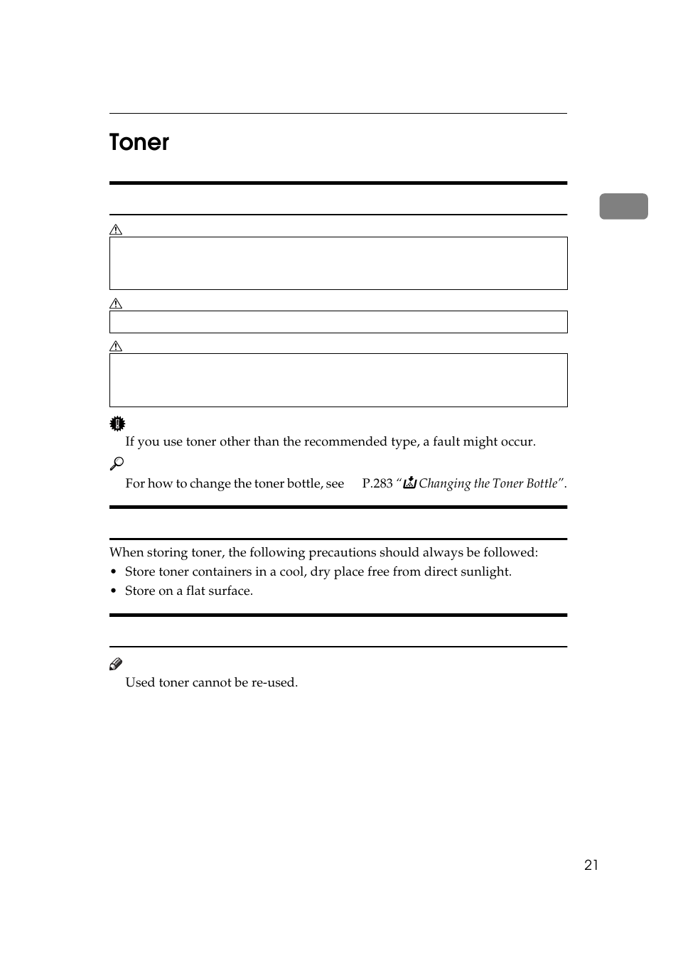 Toner, Handling toner, Toner storage | Used toner, 1toner | Lanier 5484 User Manual | Page 35 / 368