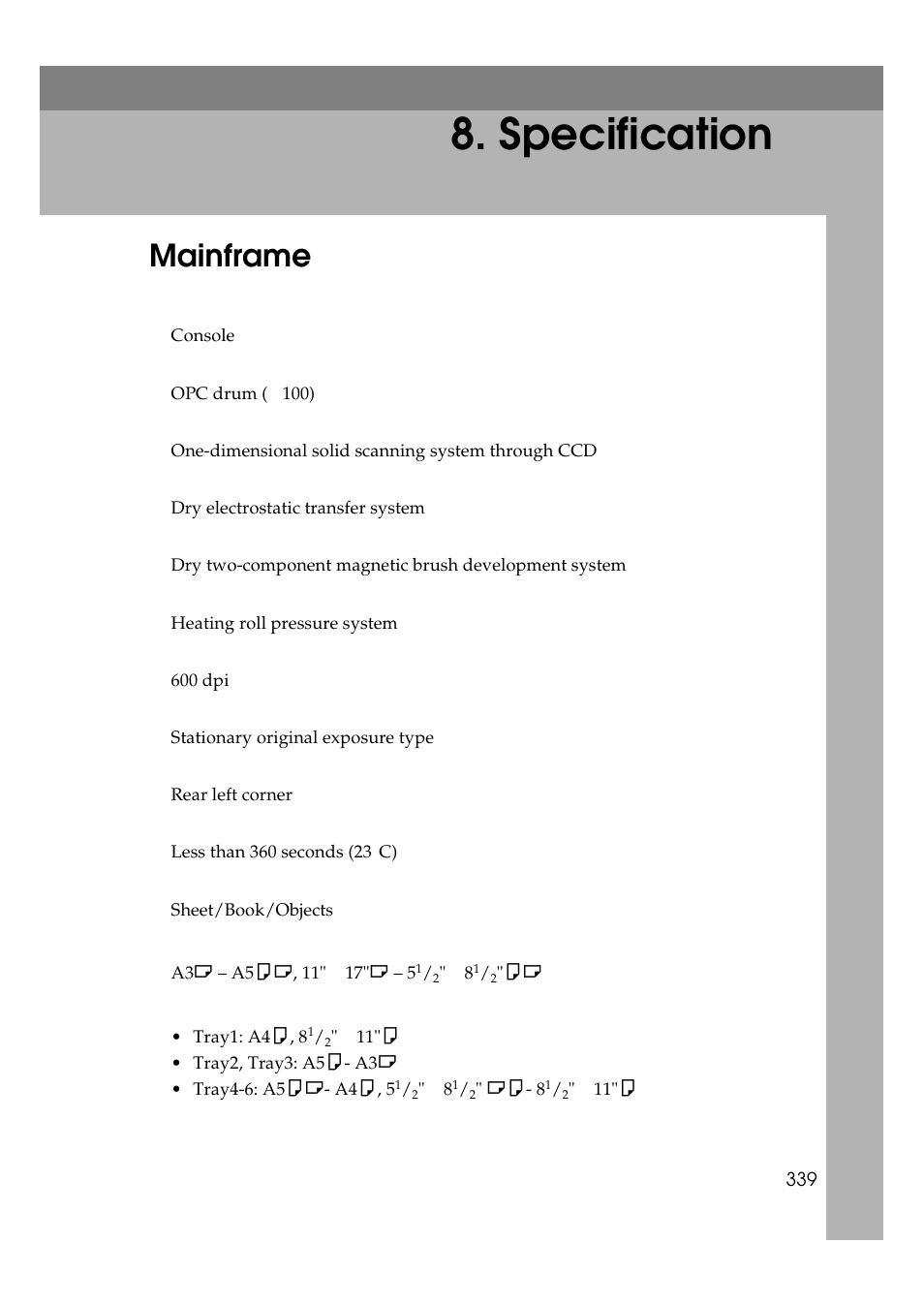 Specification, Mainframe | Lanier 5484 User Manual | Page 353 / 368