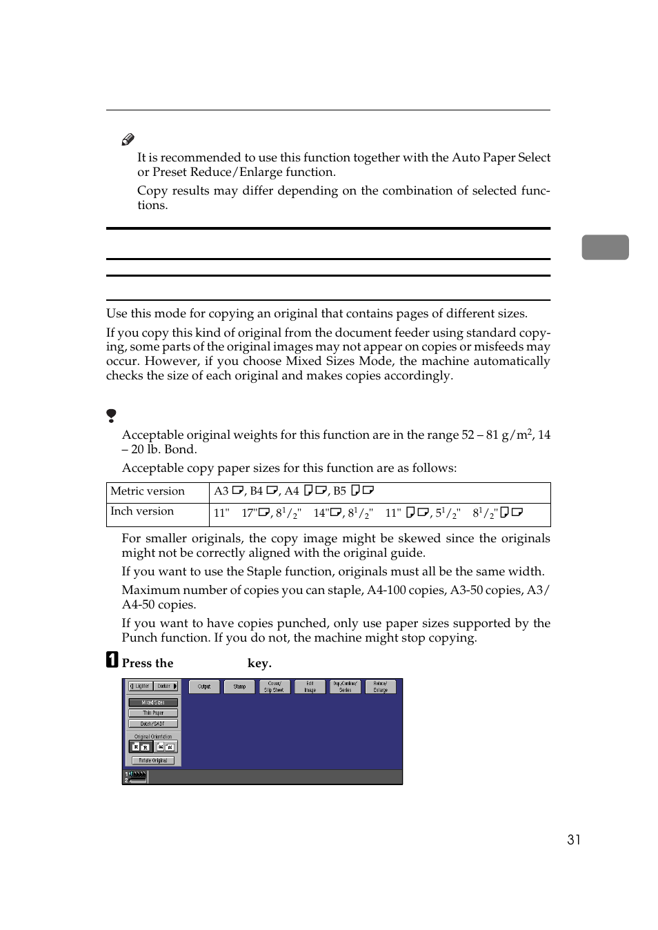 Setting special originals, Mixed sizes mode | Lanier 5484 User Manual | Page 45 / 368