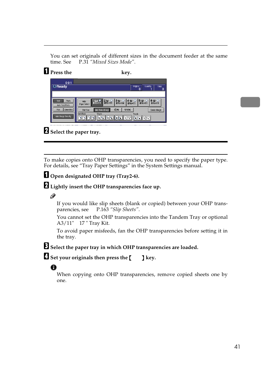 Copying onto ohp transparencies | Lanier 5484 User Manual | Page 55 / 368