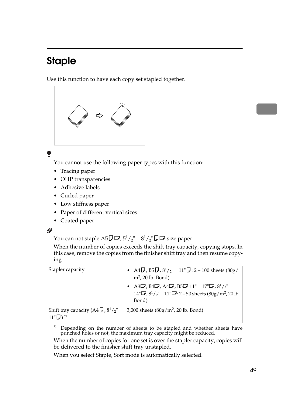 Staple, P.49 “staple” an, 2staple | Lanier 5484 User Manual | Page 63 / 368