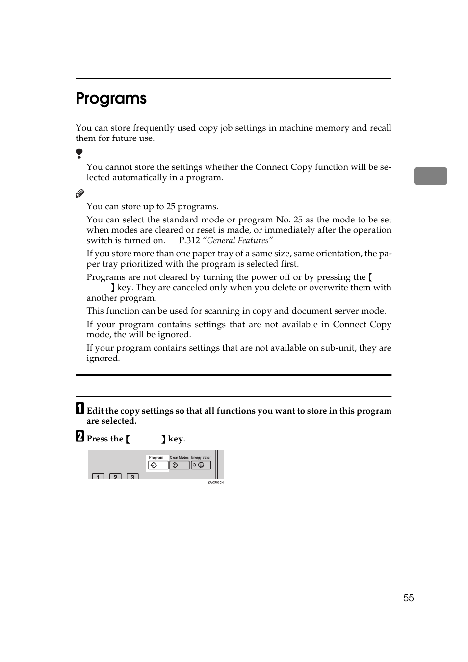 Programs, Storing a program, 2programs | Lanier 5484 User Manual | Page 69 / 368