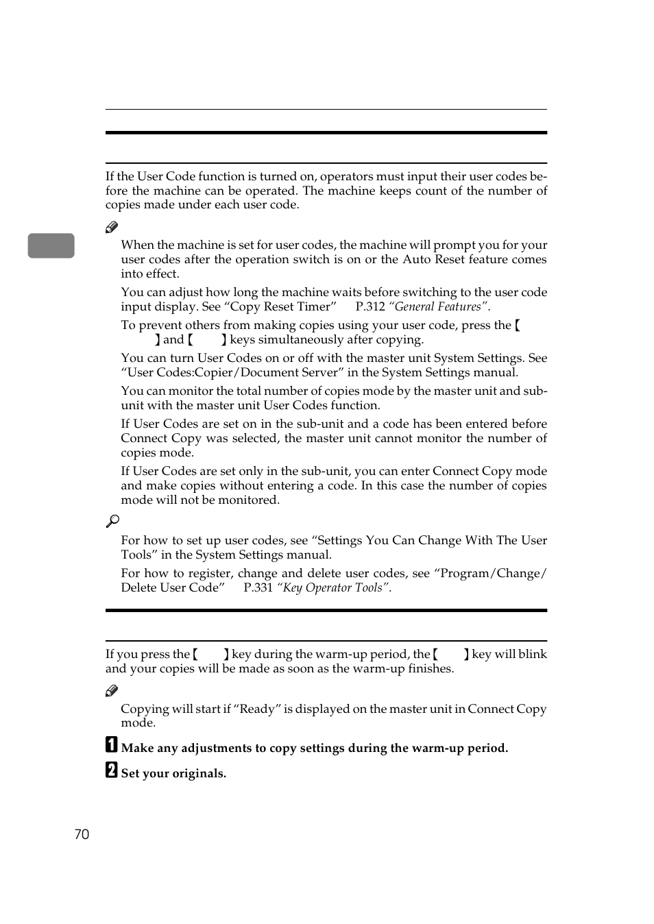 User codes, Auto start, P.70 “user codes | Lanier 5484 User Manual | Page 84 / 368