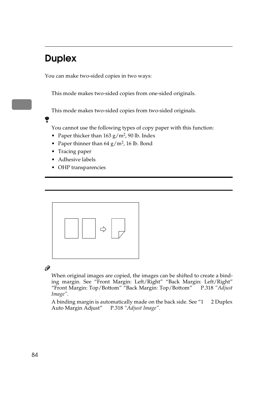 Duplex, 1 sided to 2 sided, 2duplex | 1 sided → 2 sided | Lanier 5484 User Manual | Page 98 / 368