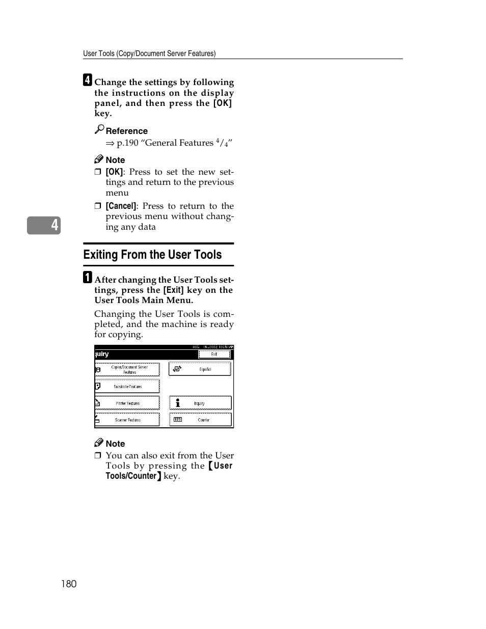 Exiting from the user tools | Lanier 1027 User Manual | Page 192 / 246