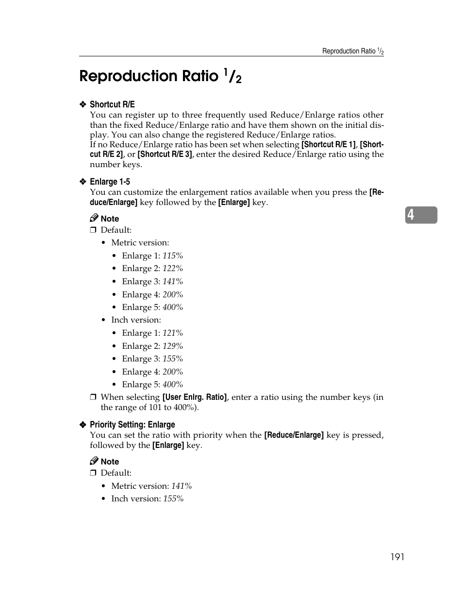 Reproduction ratio 1/ 2, 4reproduction ratio | Lanier 1027 User Manual | Page 203 / 246