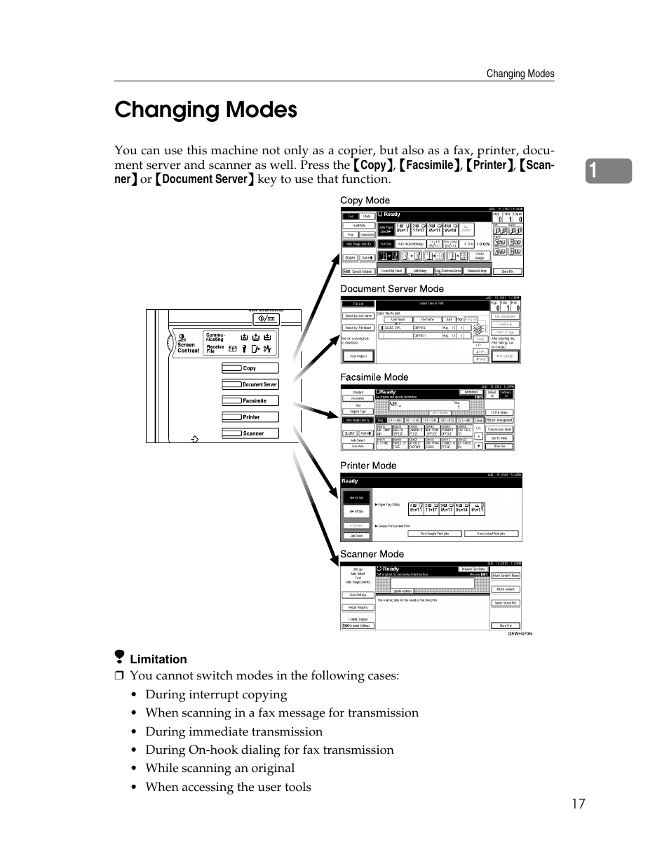 Changing modes, 1changing modes | Lanier 1027 User Manual | Page 29 / 246