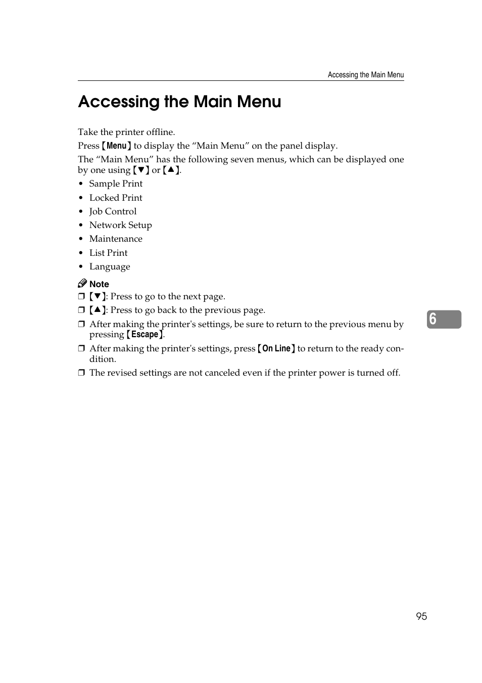 6accessing the main menu | Lanier AP3200 User Manual | Page 109 / 140