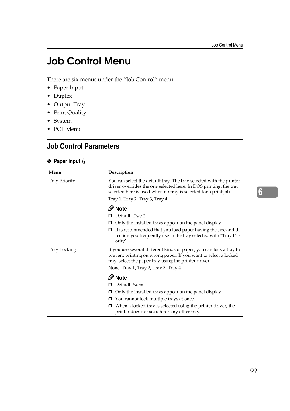 6job control menu, Job control parameters | Lanier AP3200 User Manual | Page 113 / 140