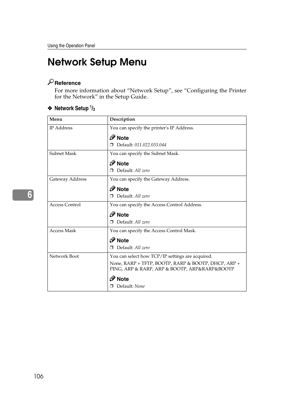 6network setup menu | Lanier AP3200 User Manual | Page 120 / 140