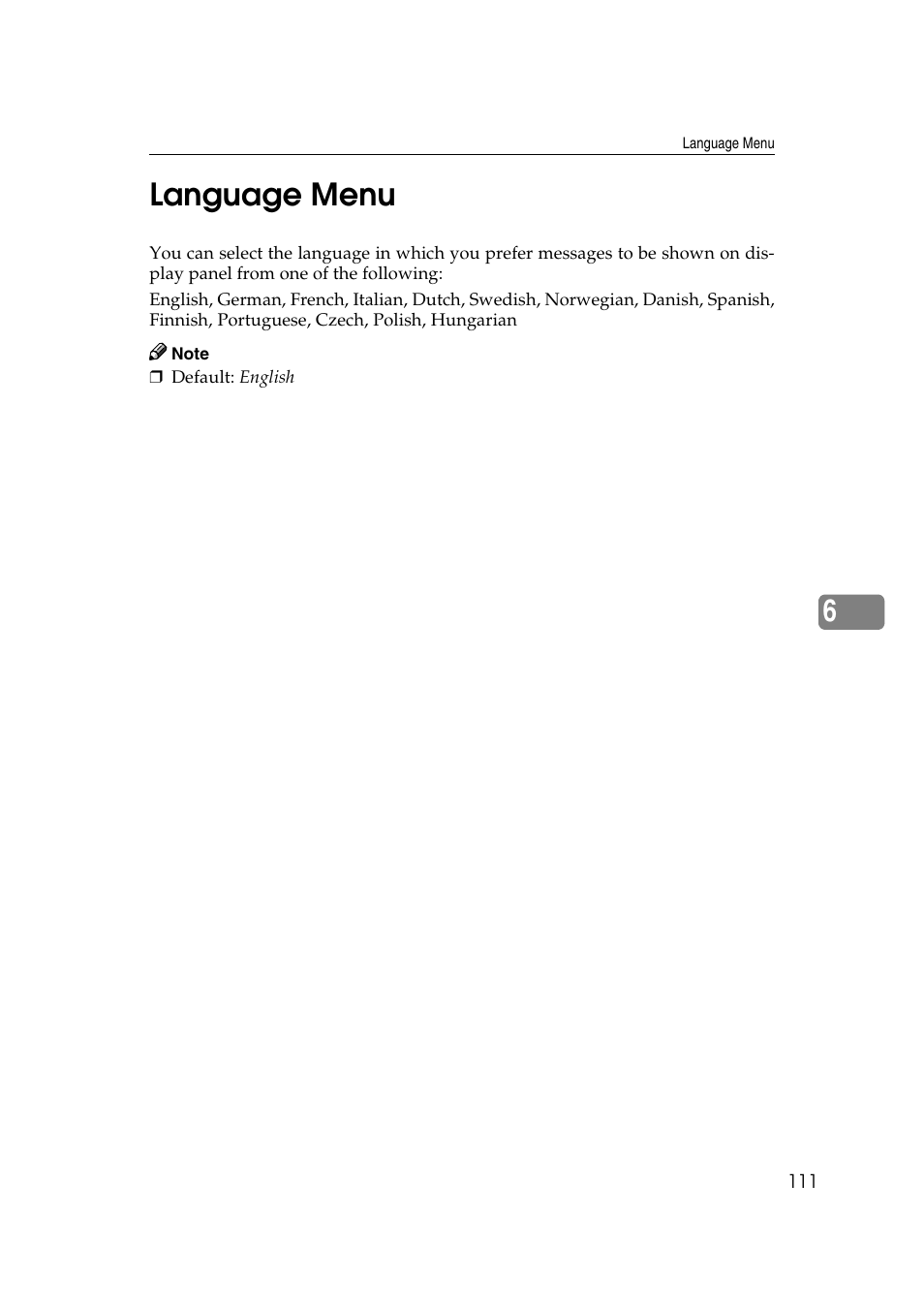 6language menu | Lanier AP3200 User Manual | Page 125 / 140