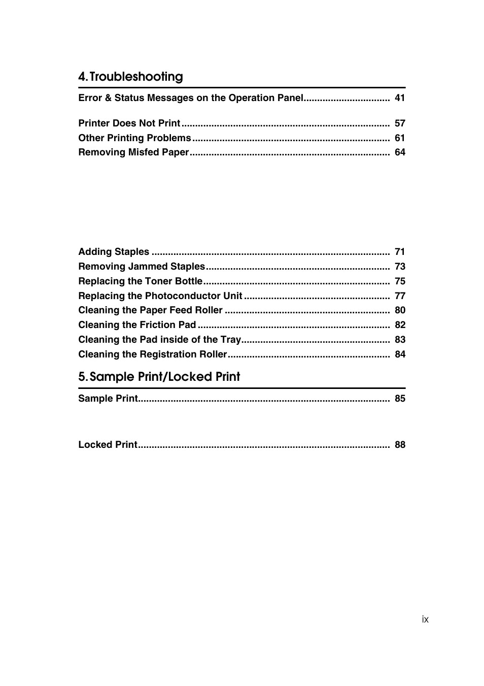 Troubleshooting, Sample print/locked print | Lanier AP3200 User Manual | Page 13 / 140