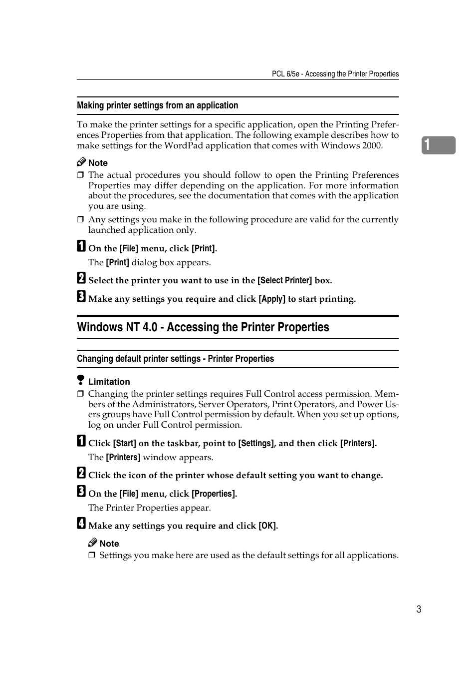 Windows nt 4.0 - accessing the printer properties | Lanier AP3200 User Manual | Page 17 / 140