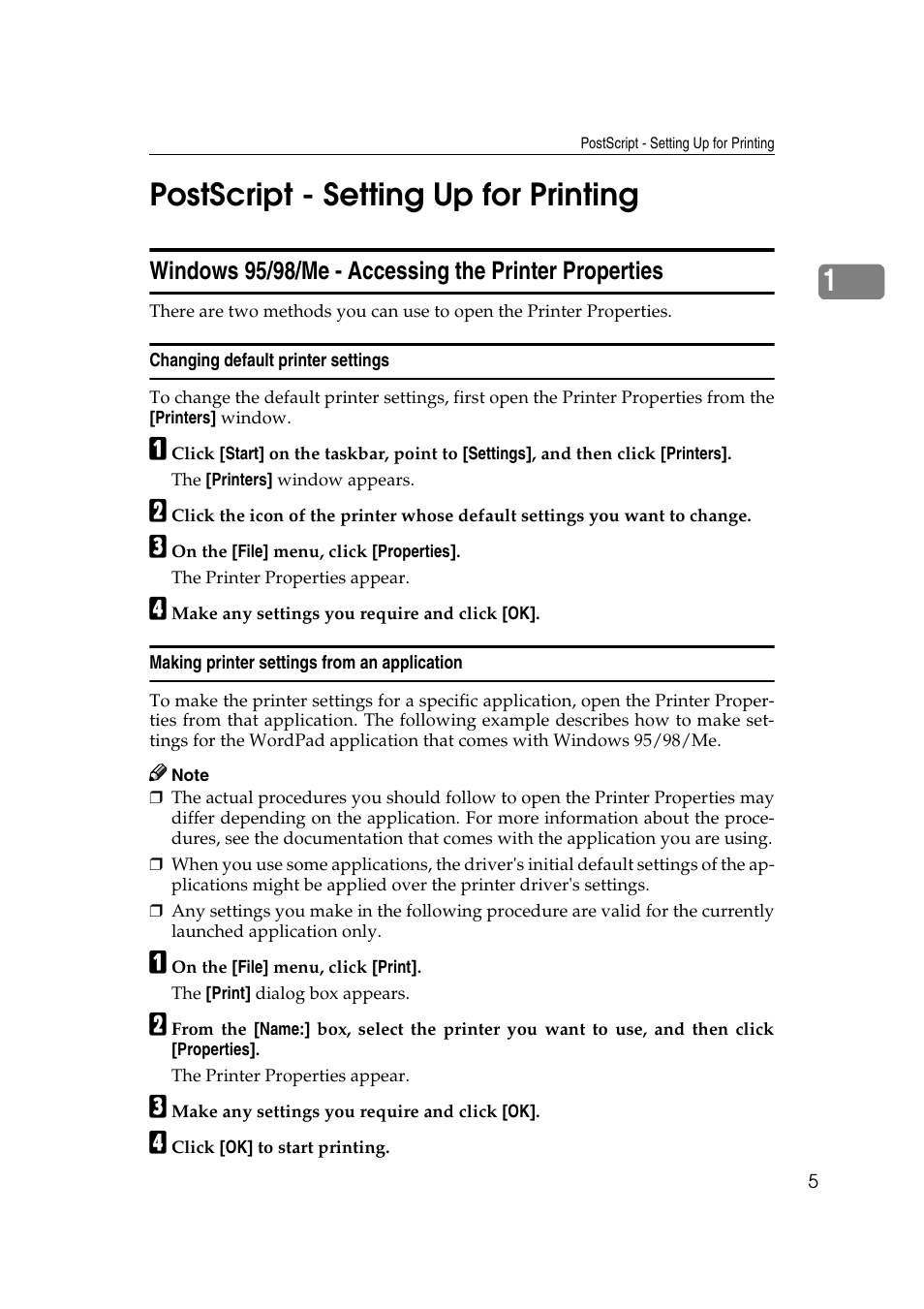 1postscript - setting up for printing | Lanier AP3200 User Manual | Page 19 / 140